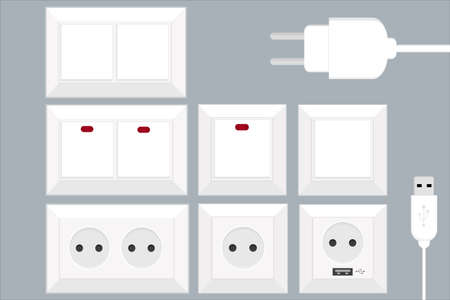 set of different electricity switches and sockets with usbのイラスト素材