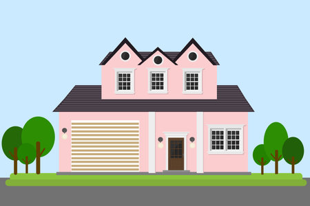 a big beautiful house on a green lawn for sale by realtors newのイラスト素材