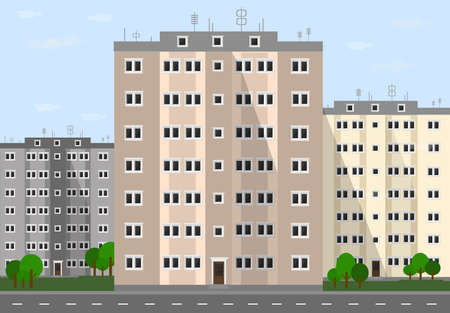 a multi-storey panel apartment building in the cityのイラスト素材