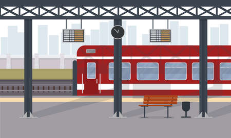 a red passenger train at train station train station in cityのイラスト素材