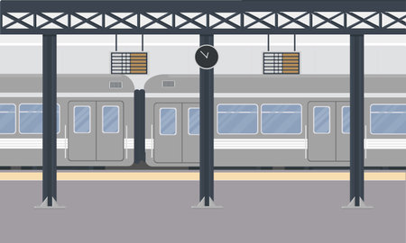 a subway passenger train car at railway station train stationのイラスト素材