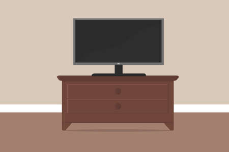 a large TV in the room on a large chest of drawersのイラスト素材