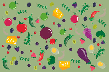 a vegetables and other food on a white background texture for kitchen and productsのイラスト素材
