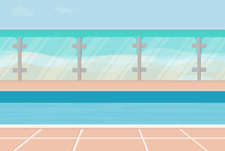 a blue water pool for swimming and relaxation on the beach in summerのイラスト素材