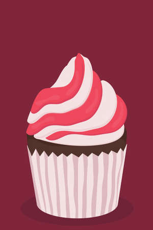 a pink raspberry cupcake muffin with cream for the holiday sweetのイラスト素材