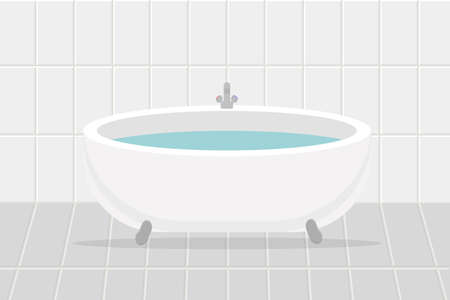 a bathroom with water in the shower room with white tiles vector illustrationのイラスト素材