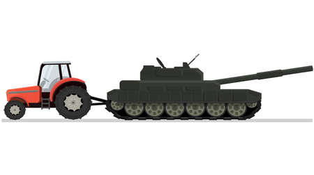 a tractor pulls big green battle tank towed war conflictのイラスト素材