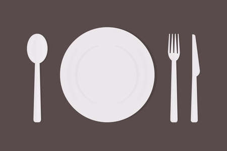 a plate spoon fork and knife on the table cutlery icons setのイラスト素材