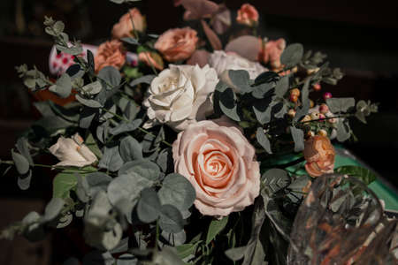 bouquet of beautiful flowers on the table at the wedding ceremony holiday anniversaryの写真素材