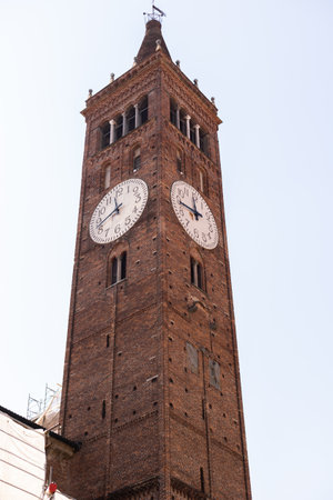 brick tall old clock tower in italy cityのeditorial素材