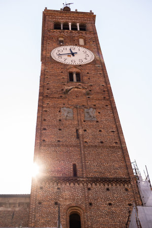 brick tall old clock tower in italy cityのeditorial素材