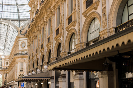 an Architectural detail of the Galleria Vittorio Emanuele II in the city of Milan, Italy's oldest active shopping gallery and a major landmark, located at the Piazza del Duomoのeditorial素材