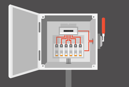 electrical cabinet with switch, transformer, toggle switch, vector illustrationのイラスト素材