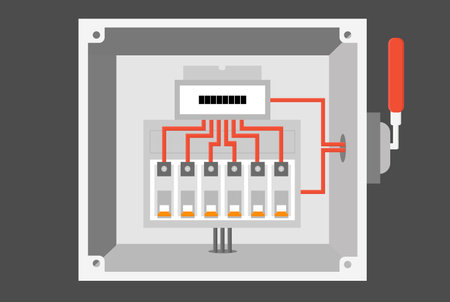 electrical cabinet with switch, transformer, toggle switch, vector illustrationのイラスト素材