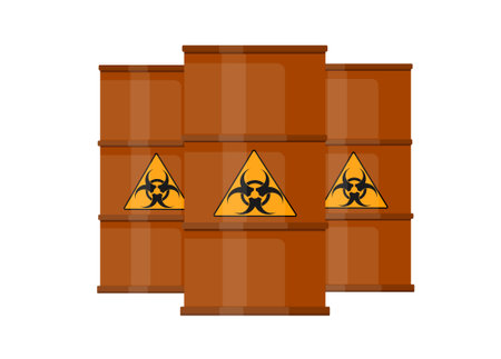a red metal barrel with diesel fuel radioactive substance on a white backgroundのイラスト素材