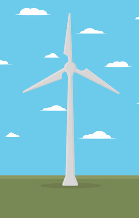 a wind power plant stands in the field of green energy renewable resourceのイラスト素材