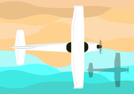 a white light two seater plane flying over sandy beach vacation weekend travelのイラスト素材