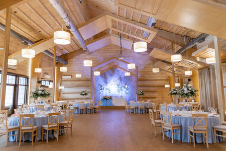 a able decoration in a restaurant for a wedding banquetの写真素材