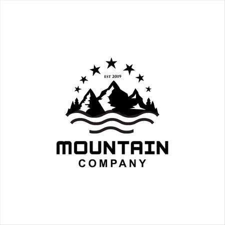 Vintage Hipster Retro Mountain Sea Ocean landscape nature view stamp logo design inspiration. Mountain Outdoor Logo Design ,Hiking, Camping, Expedition And Outdoor Adventure.のイラスト素材
