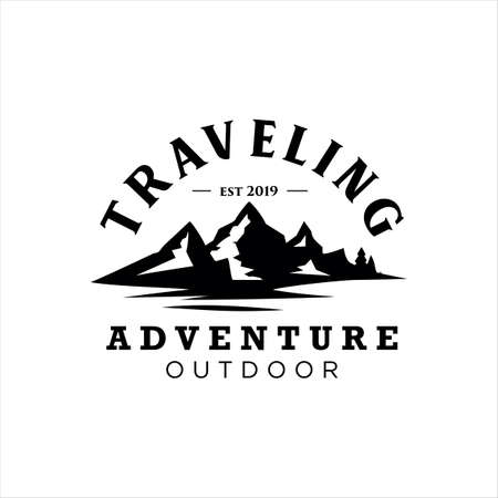 Vintage Hipster Retro Mountain Sea Ocean landscape nature view stamp logo design inspiration. Mountain Outdoor Logo Design ,Hiking, Camping, Expedition And Outdoor Adventure.のイラスト素材