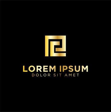Geometric Square gold golden luxury Letter P C PC Logo . Business Company Vector Logo Design Templateのイラスト素材