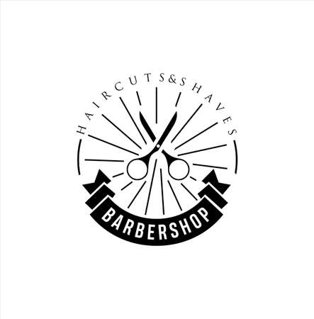 Barbershop Logo Design silhouette Vector Stock on the white background . haircut Logo Vintage Hispter badge .のイラスト素材
