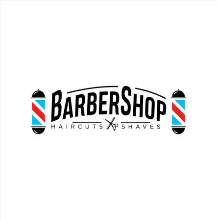 Barbershop Logo Design silhouette Vector Stock on the white background . haircut Logo Vintage Hispter badge .のイラスト素材