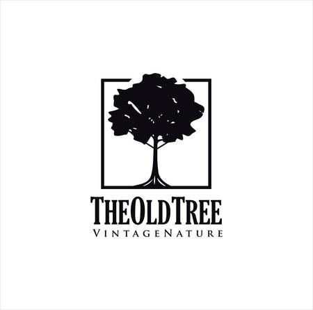 Tree Logo Design Retro Hipster Vintage Label silhouette . Vintage organic Tree Logo Design Badge, Oak Logo Vintage Hipsterのイラスト素材