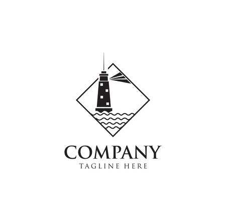 Lighthouse Logo Design Vintage Hipster Retro silhouette Template Vector . searchlight night harbour logo illustration Vectorのイラスト素材