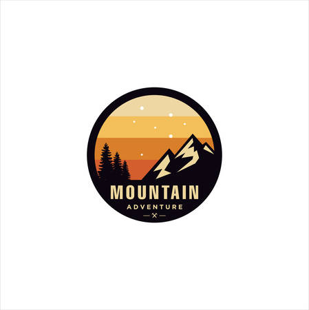 Mountain Outdoor Logo Design ,Hiking, Camping, Expedition And Outdoor Adventure. Exploring Nature For Badges, Banners, Emblemのイラスト素材