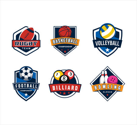 Modern set of sports logo Vector .Basketball,Football ,Volleyball,billiard,rugby,and bowling Logoのイラスト素材