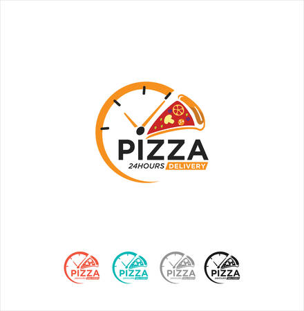 Pizza Time Logo Design Vector Stock . Pizza delivery logo Illustration . pizza 24 hours Logo . Pizza fast food sign iconのイラスト素材