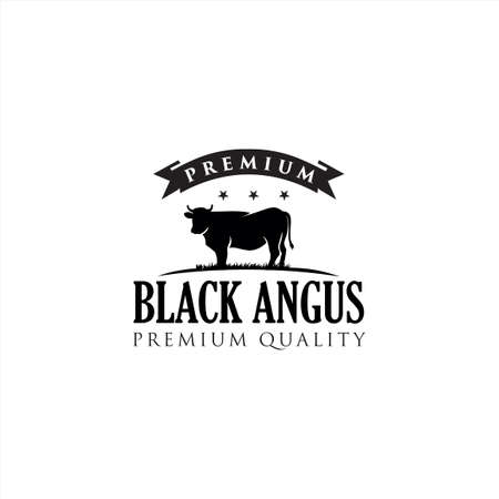 Retro Vintage Cattle Angus Beef Emblem Label logo design vector, Angus Cow Logo, Cattle Farm Logo Angus Cow Farm, beef cattle ,Aberdeen Angus, Cow Logo Vintageのイラスト素材