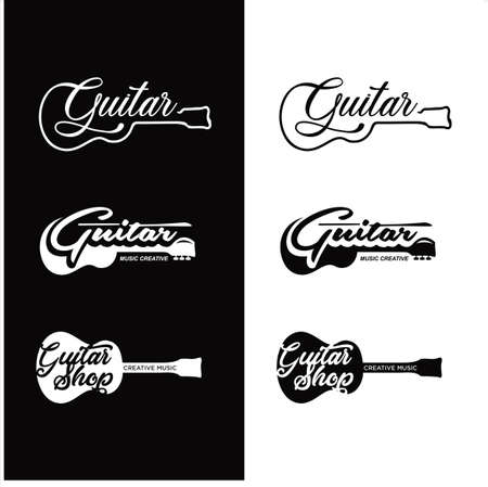Set Of Guitar logo Design Vector Stock Illustration . Guitar Shop Logo . Rock music festival logo Vintage Hipster Retro , Rock n Roll Logo Designのイラスト素材