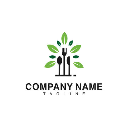 Leaf Cutlery Healthy Food logo Design Nature. Cutlery Logo Leaf Organic Natural Healthのイラスト素材