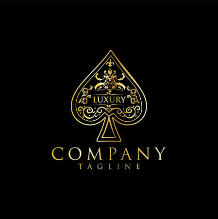 Gold Spade Luxury Logo vector / The heart ace gold stock vectorのイラスト素材