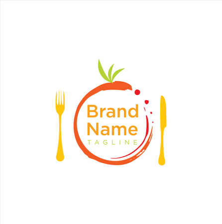 Cutlery Food logo Vector / Fork and Spoon inside circles / Catering Logo conceptのイラスト素材