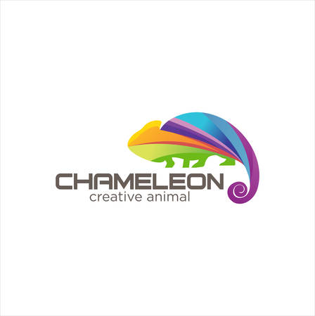 Brookesia, Chamaeleoninae, Rhampholeon, palleon, Calumma, Chamaeleo, Furcifer, Trioceros, Archaius, Colorful Chameleon Logo Icon Design Vectorのイラスト素材