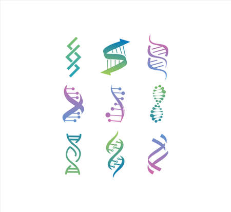 DNA genetic sign, icons and elements collection. colorful of DNA Symbol Isolated. DNA logo vectorのイラスト素材