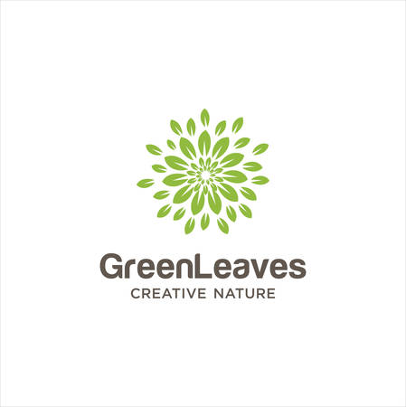 Circle Organic Leaf Logo Designs Inspiration . Circle Leave Nature Logo Design Templateのイラスト素材