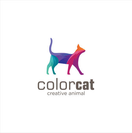 Creative Abstract Colorful Cat Logo Icon Design Vector . Pet Colorful Design Vector Illustrationのイラスト素材