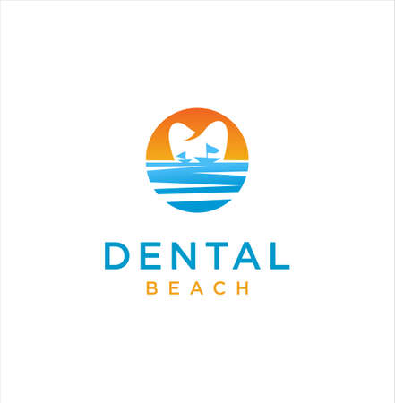 Dental Beach Logo Design. Modern Dental on the Beach logo design inspiration. Dentist Sea Logo Medicalのイラスト素材