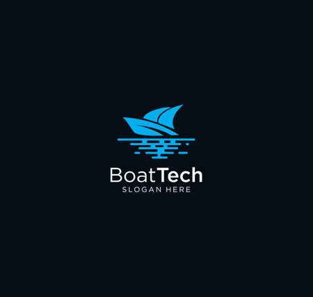 Tech Boat Logo Design Vector Stock. Ship Floating Logo Design Template. Cruise Logo Iconのイラスト素材