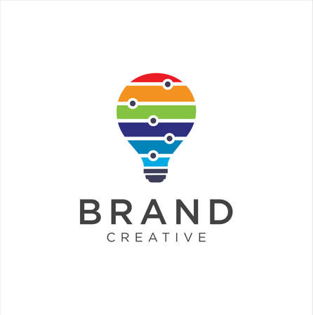 Bulb Logo Design Colorfull . Idea creative light bulb logo . Smart bulb tech logo icon . Bulb digital logo technology Ideaのイラスト素材