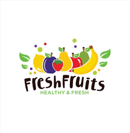 Fresh Fruits Logo Template . organic Fruit Logo Design . Fruit Logo .のイラスト素材