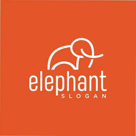 Simple elegant Elephant monoline line art logo design Vector Stock Illustration. mammoth logo Linear Vectorのイラスト素材