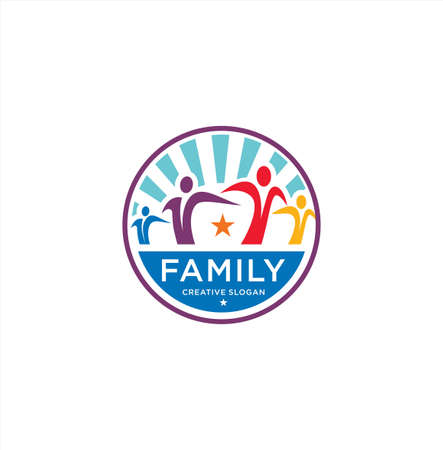 Family Logo Illustration . People group family hug logo design graphic. Abstract family logo template . social People Group Logo Teamwork Designのイラスト素材