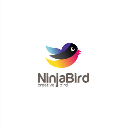Ninja Bird Logo Design Creative sign . Colorful Ninja Bird Logo Icon Design . Fliying Bird Colorful Logo Design Illustrationのイラスト素材