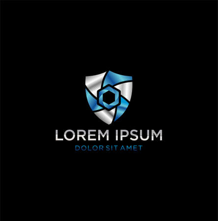 Silver Blue Ribbon Security Logo Design Template . Shield Logo Design . guard Logo Vector Stock . protect Logo Design Icon .のイラスト素材