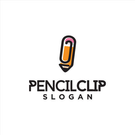 Pencil Clip Logo Logo Idea Icon Design Stock Vector. Pencil Paper Clips Logo Design Template. Education Logo Line Outline clip Simpleのイラスト素材